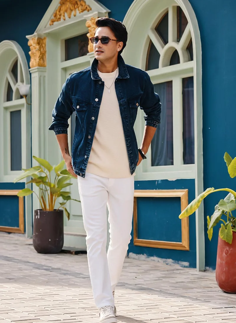 Urbano Fashion Men's White Cotton Slim Fit Casual Chinos Trousers